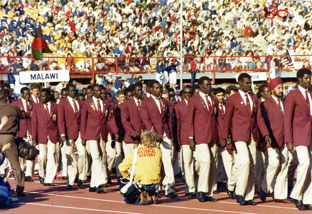 The Malawi team entering the stadium at the 1982 Commonwealth Games in Brisbane (image source: Qld State Archives)