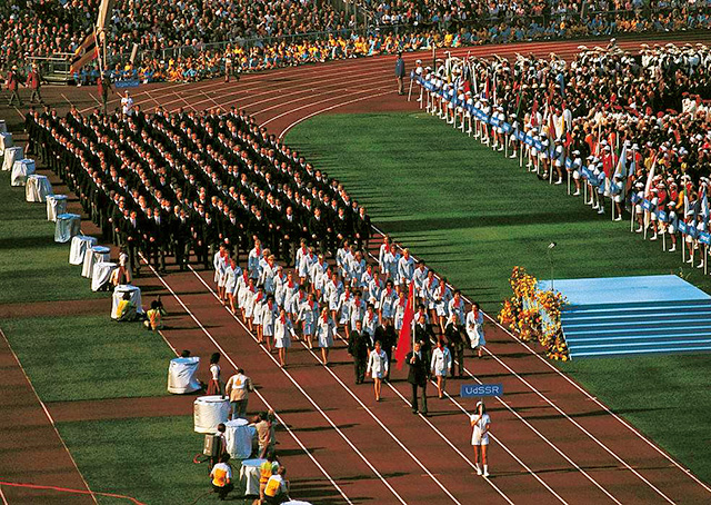 The USSR team enterting the stadium at the 1972 Olympic Games