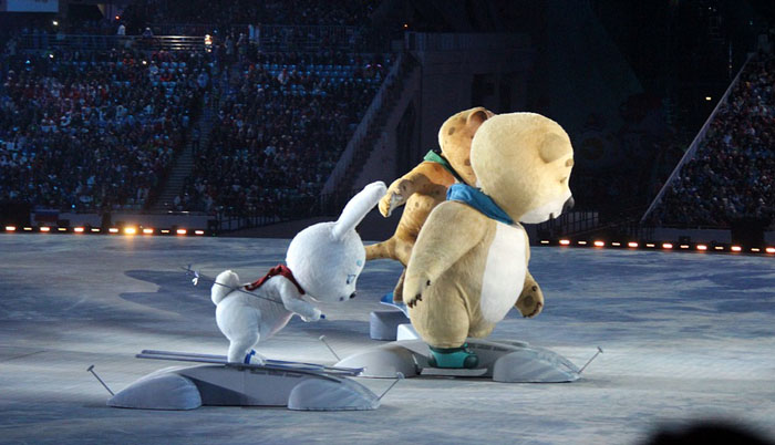 mascots at the Sochi opening ceremony