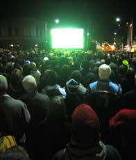 Soccer crowd in Lygon Street