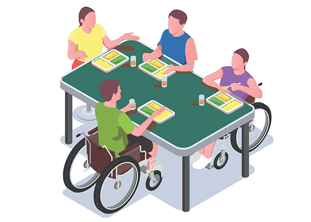 disabled athletes having a meal