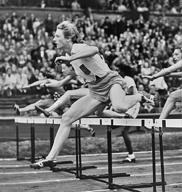 Fanny Blankers-Koen in the 80 meter hurdles at the London Olympic Games