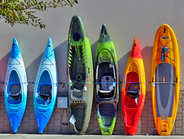 sports kayaks on display