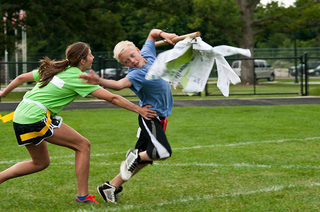 children playing a capture-the-flag event