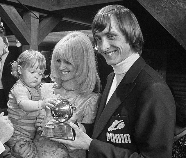 Johan Cruyff being presented with one of his three Ballon d'Or awards