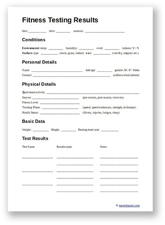 fitness testing recording sheet