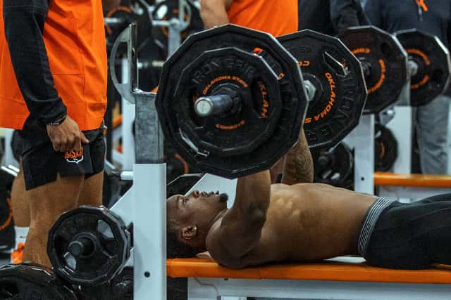 Bench press fitness test at American football combine