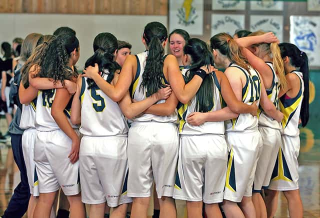 basketball team huddle