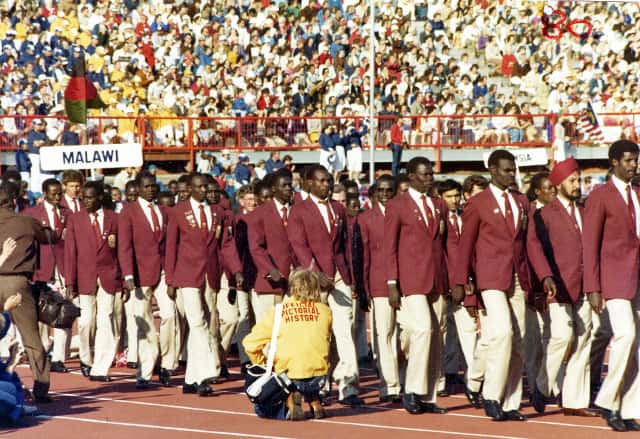The Malawi team entering the stadium at the 1982 Commonwealth Games in Brisbane (image source: Qld State Archives)