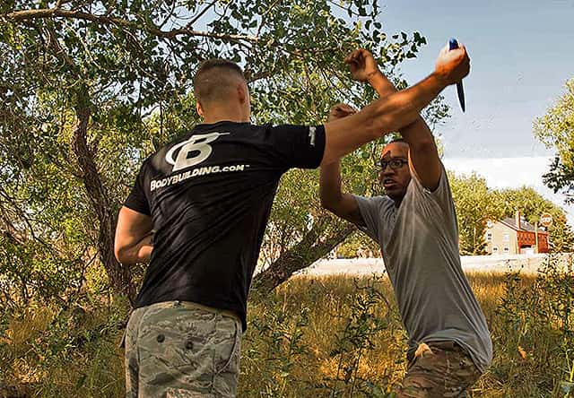 Krav Maga training defending a knife attack
