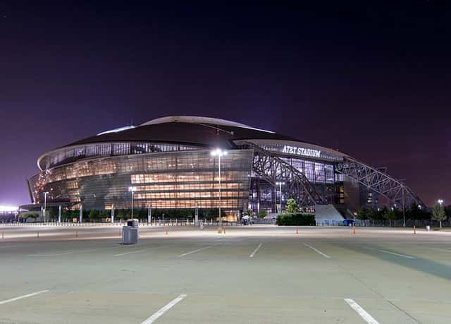 Sunset view of the AT&amp;T Stadium