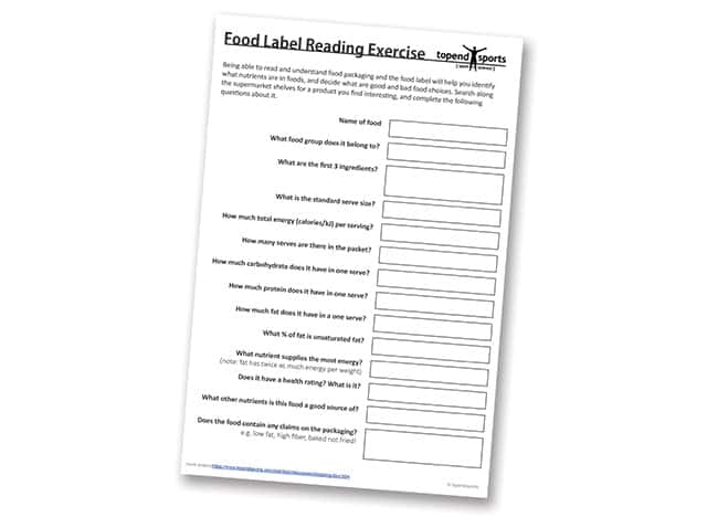 food label reading exercise