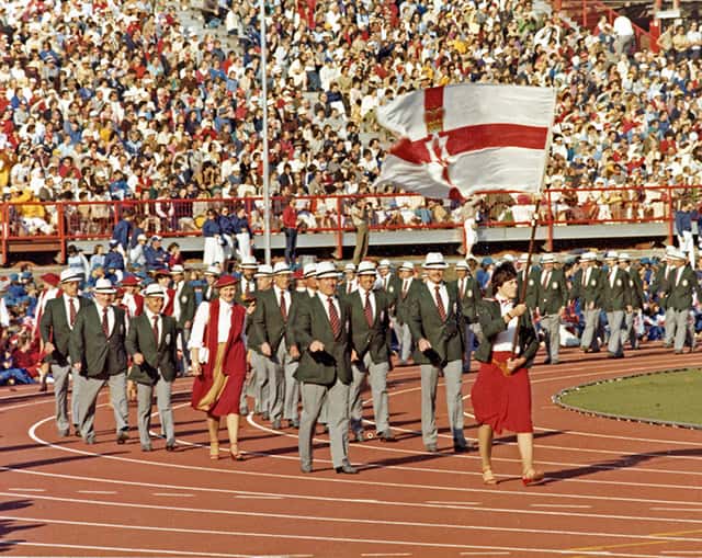 Northern Ireland entering the stadium at the 1982 Commonwealth Games in Brisbane (image source: Qld State Archives)