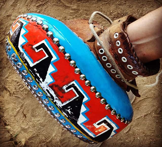 The players of Pelota Mixteca wear decorated gloves