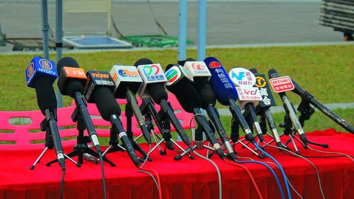 branded microphones in a row