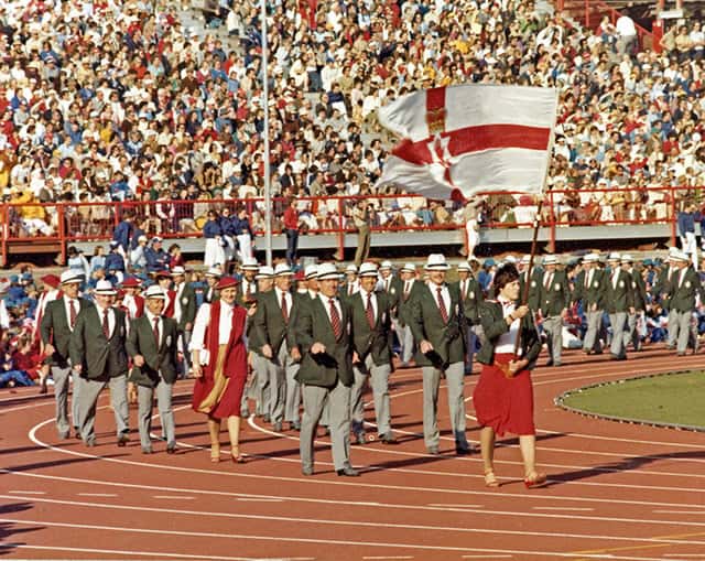 Northern Ireland entering the stadium at the 1982 Commonwealth Games in Brisbane (image source: Qld State Archives)