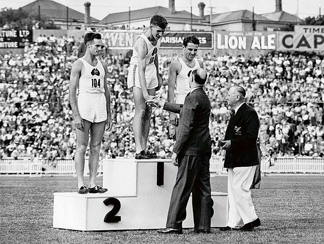 Triple Jump medal ceremony at the Commonwealth Games 1950 in Auckland