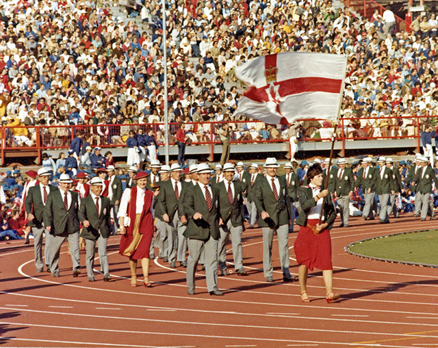 Northern Ireland entering the stadium at the 1982 Commonwealth Games in Brisbane (image source: Qld State Archives)