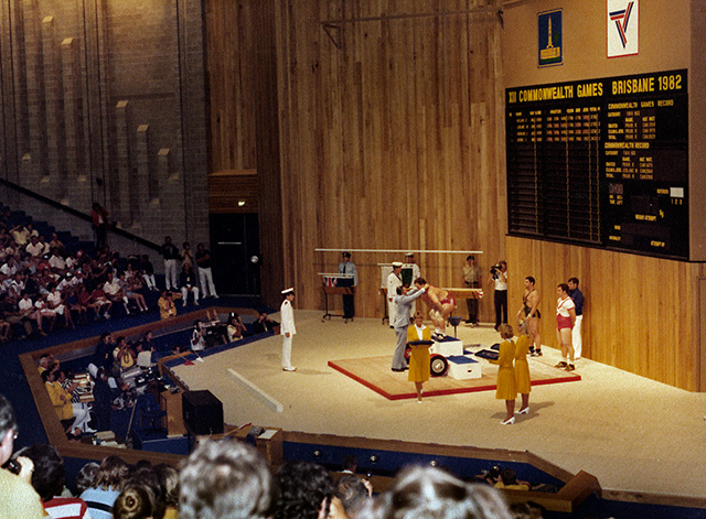 Weightlifting medal ceremony at the XII Commonwealth Games, Brisbane (image: Queensland State Archives)