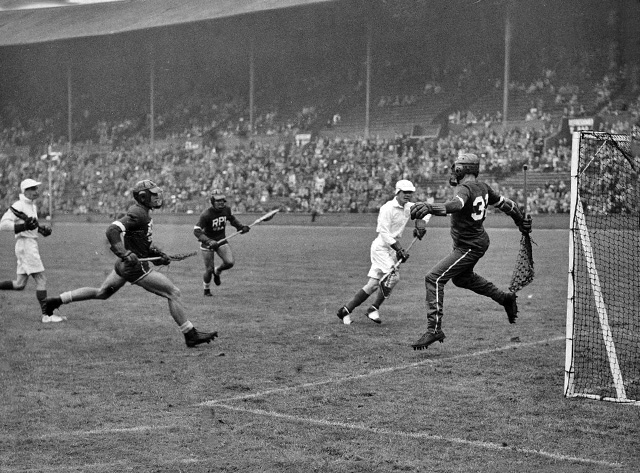 Action shot from the Lacrosse demonstration in 1948 between Rensselaer (USA) v. All England team (image source: Daily Herald Archive at the National Media Museum, UK)