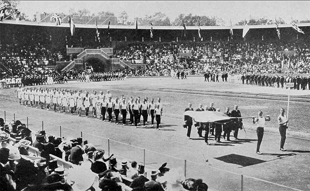 The Russian Empire team at the 1912 Olympic Games opening ceremony 