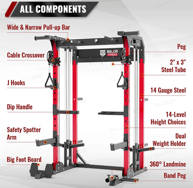 The power rack consists of more than 4 systems, including the power rack itself, cable systems, pull-up systems, mine systems, etc.