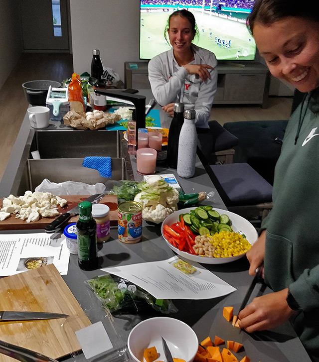 Athletes in a cooking class