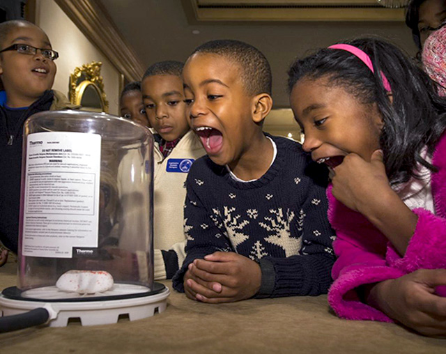 kids watching a food science experiment