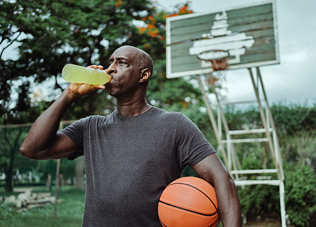basketballer having a drink