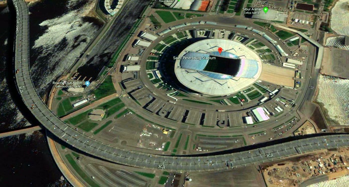 View of Krestovsky Stadium in Saint Petersburg, Russia