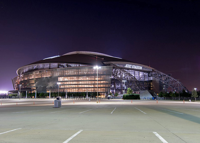 Sunset view of the AT&T Stadium