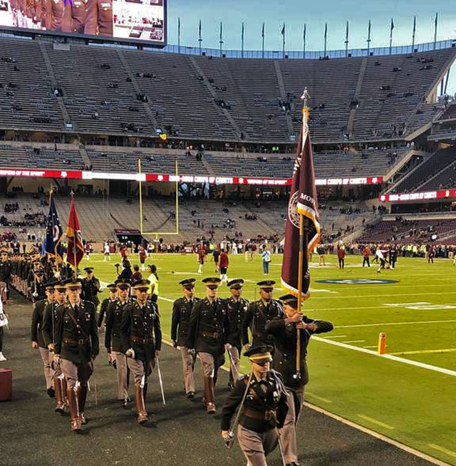 Army cadets march at Kyle Field