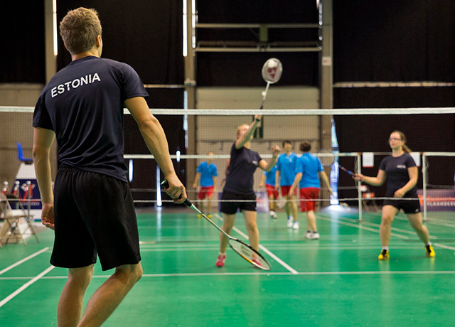 Estonian athlete playing badminton