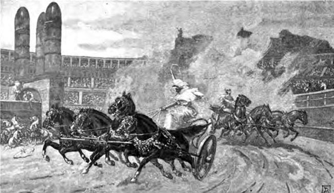 a chariot race, from Project Gutenberg's Eighth Reader, by James Baldwin and Ida C. Bender