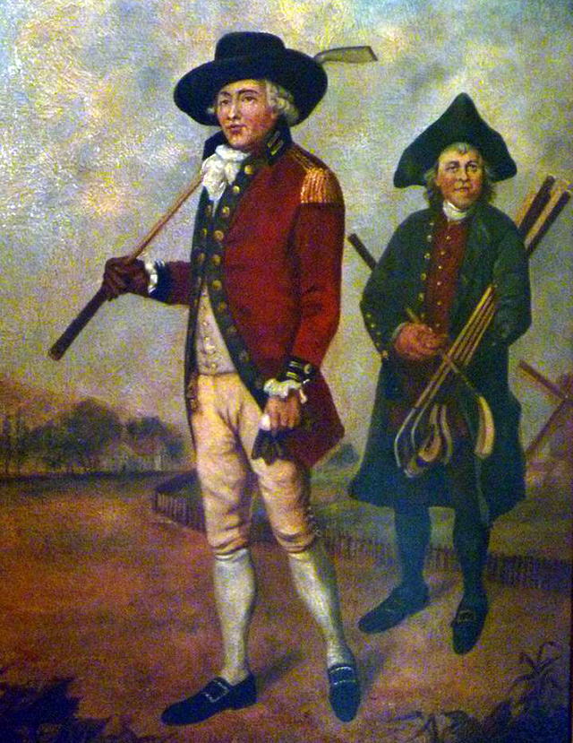 golf player and caddy, painting from 1790