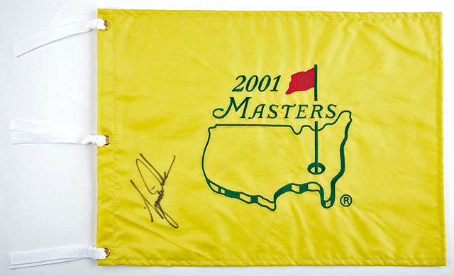 Flag from the 2001 Masters signed by Tiger Woods