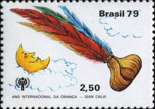 Peteca shuttlecock image on a stamp from Brazil