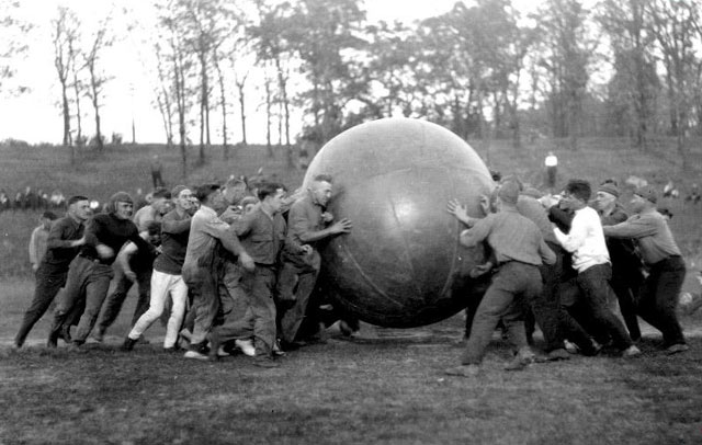 pushball - the objective is to push the ball through the opponents goalposts