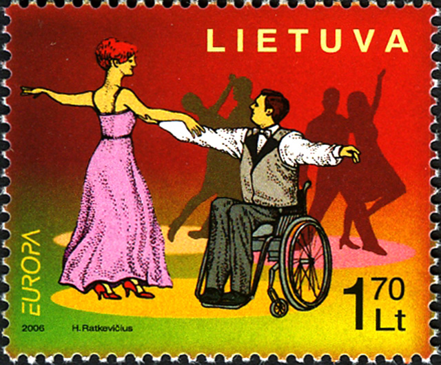 wheelchair dancers on a stamp from Lithuania