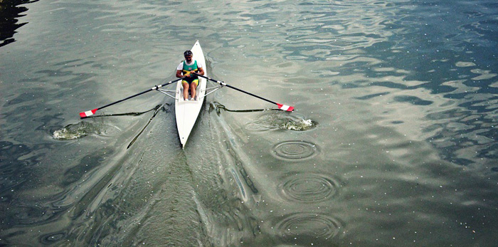 sculling rower in training