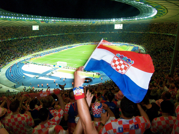 Croatian flag waving at a football game