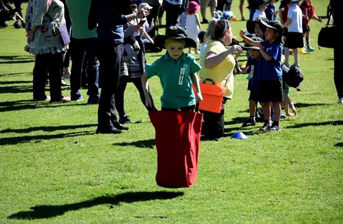 Sack Racing at a school sports carnival