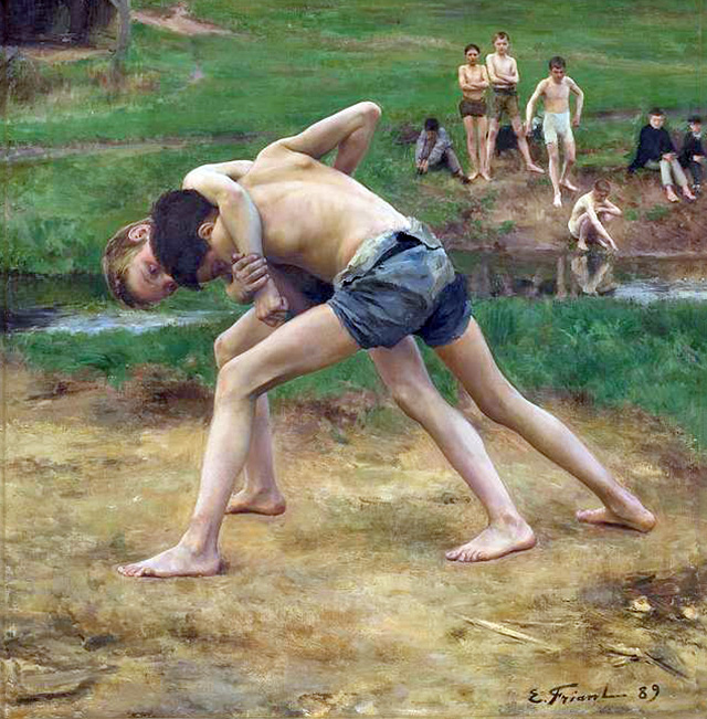 boys wrestling - detail from a painting by Émile Friant 1899