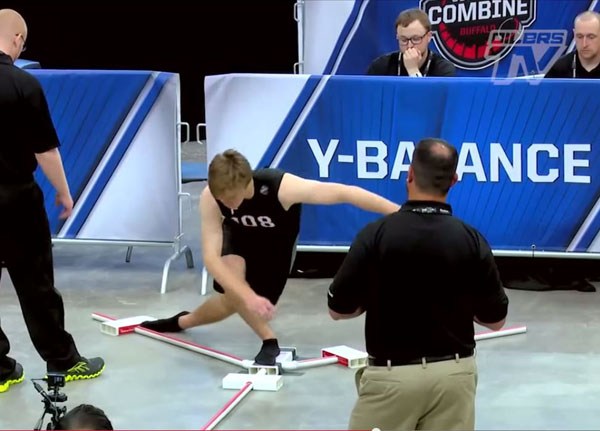 Conner McDavid doing the Y-Balance test at the 2015 NHL Combine.