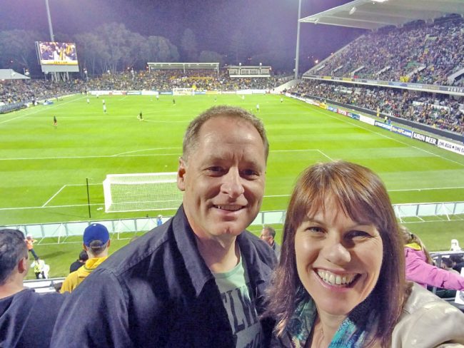 Rob watching Australia play football (soccer) in Perth