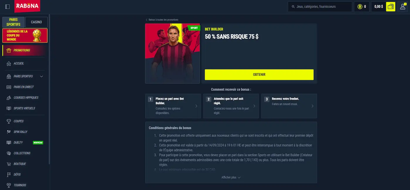 Paiement anticipé sur Rabona Sport