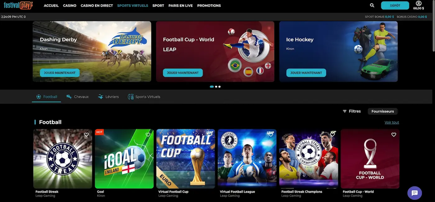 page des sports virtuels sur festivalplay
