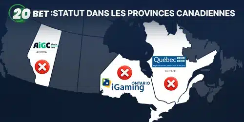 statut réglementaire de 20Bet sport en Ontario, au Québec, Alberta