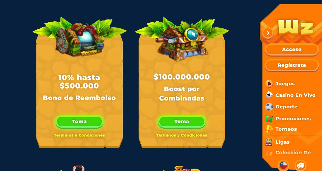 Promociones deportivas de Wazamba en Chile: bono de reembolso del 10% hasta $500.000 y boost por combinadas